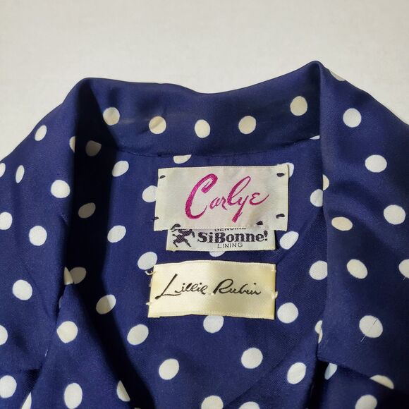 Vintage Lillie Rubin Carlye Size 12 Blue Polka Dot Midi Dress Long Sleeve Womens - Picture 12 of 14